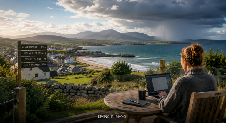 Expat Living in Mayo reading a Final Resurrection Ltd Ireland research report
