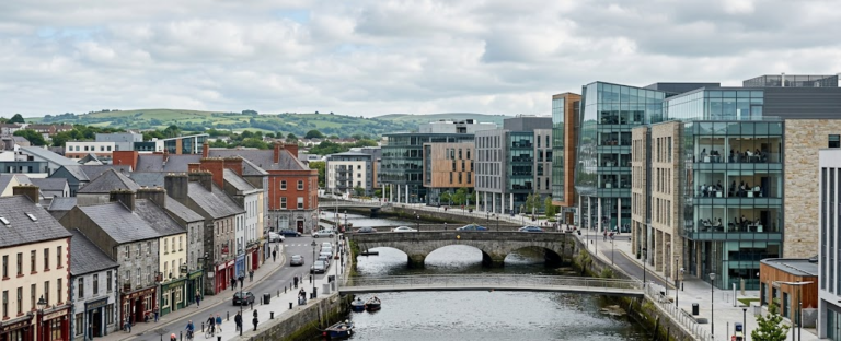Modern regional Irish business district illustrating opportunities to establish a company beyond Dublin in Cork, Galway, Limerick and Waterford.