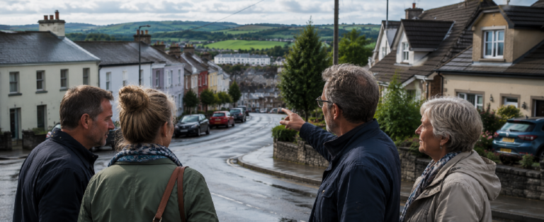 Regional Irish homes and everyday infrastructure illustrating the property availability challenges facing international buyers in Ireland in 2026.