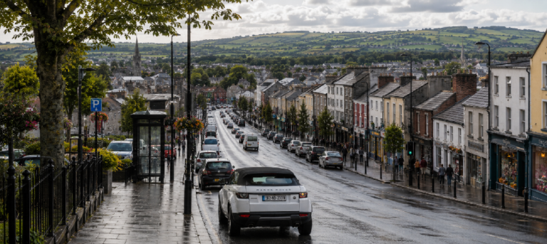 Everyday life in a contemporary Irish regional town illustrating the opportunities and practical realities of moving to Ireland in 2026.