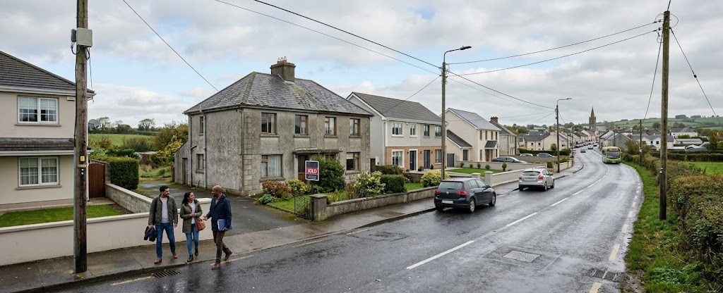 Regional Irish homes illustrating the practical costs and location factors international buyers should consider when purchasing property in Ireland.