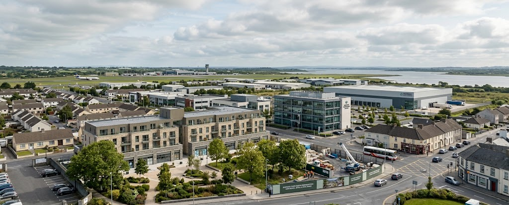 Shannon, County Clare, showing the Irish town's business environment and town-centre development potential as regional investment grows beyond Dublin.