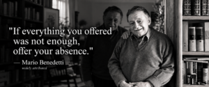 Black-and-white portrait illustrating a quote widely attributed to Uruguayan poet Mario Benedetti, introducing an unexpected artistic connection to Dublin.