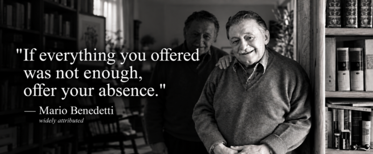 Black-and-white portrait illustrating a quote widely attributed to Uruguayan poet Mario Benedetti, introducing an unexpected artistic connection to Dublin.
